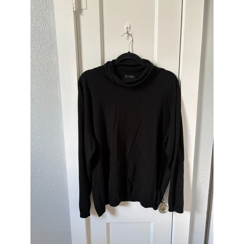 Vintage Lauren Ralph Lauren 3XL Black Silk Turtleneck Sweater Dark Academia XXXL